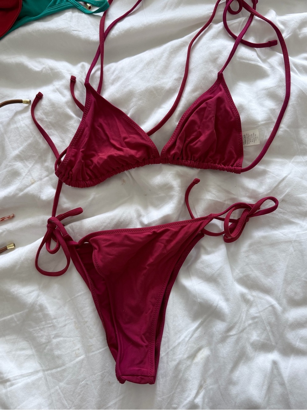 Adjustable Tie-Side Triangle Bikini in Burgundy